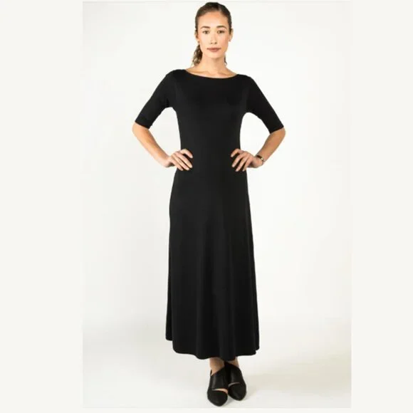 chinese dress ladies Black Boat Neck Fitted Long Sleeve Side Slit Maternity Maxi main image 0